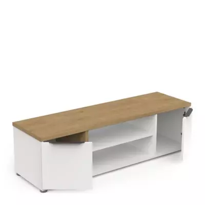 Ensemble Meubles Salon: Table basse + Banc TV + Enfilade - Chêne Hamilton et Blanc
