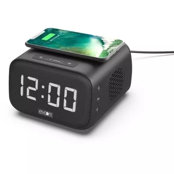Réveil chargeur enceinte - EVOOM - EV304618 - Noir avec charge sans fil et enceinte intégrée