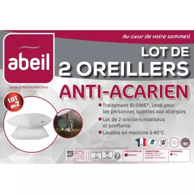 Lot de 2 oreillers anti-acariens en coton traité Biome - ABEIL