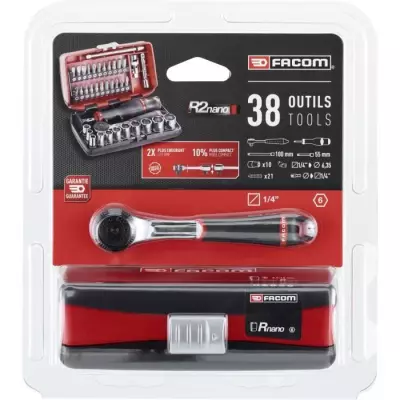 Coffret douilles 1/4'' 6 pans métriques FACOM - R2NANOPB - 38 pièces