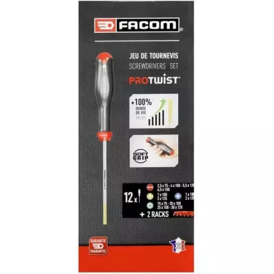 Ensemble de 12 tournevis PROTWIST + 2 racks de rangement – FACOM : Made in France et ultra pratique