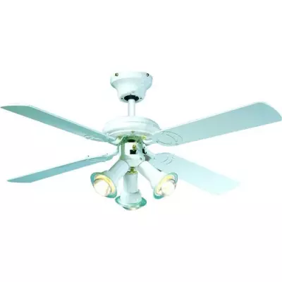 Ventilateur de plafond FARELEK MALDIVES - Ø 107 cm, 4 pales blanches + éclairage 3 spots 60 W