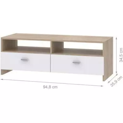 Meuble TV PILVI - Blanc mat et chene - Design élégant - Livraison facile