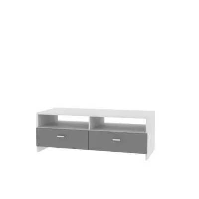 Meuble TV PILVI - Blanc et gris mat - Style Contemporain