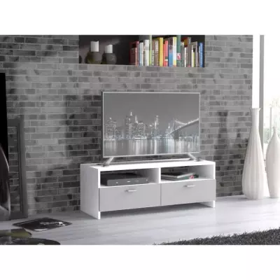 Meuble TV PILVI - Blanc et gris mat - Style Contemporain