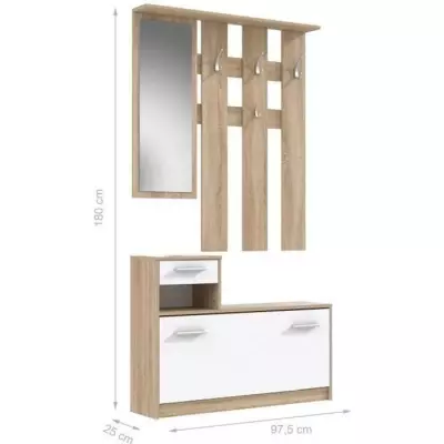 Vestiaire d'entrée PEILI Scandinave Chêne et Blanc - L 97 cm