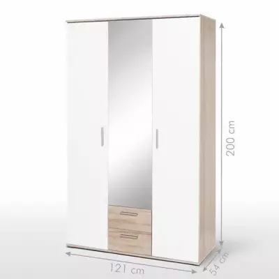 Armoire battante blanc/chêne 3 portes + miroir - SELKEA