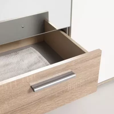 Armoire battante blanc/chêne 3 portes + miroir - SELKEA