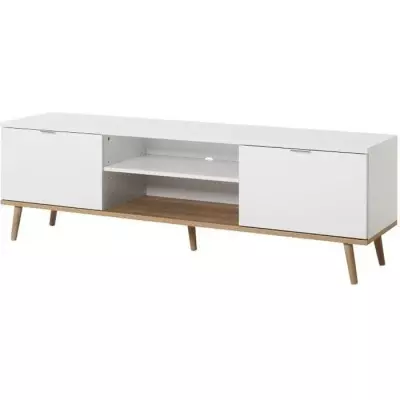 Meuble TV scandinave GÖTEBORG - Blanc - 2 Portes - Design élégant