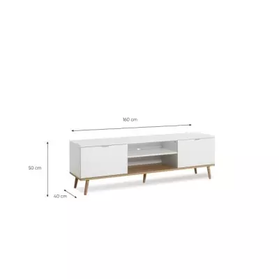 Meuble TV scandinave GÖTEBORG - Blanc - 2 Portes - Design élégant