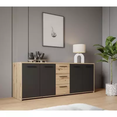 Buffet PILVI contemporain - Chene artisan et Noir - L179,2 cm