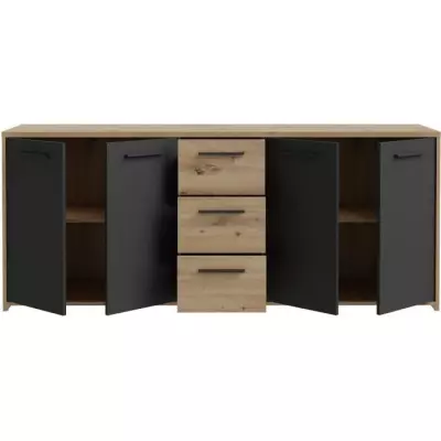 Buffet PILVI contemporain - Chene artisan et Noir - L179,2 cm