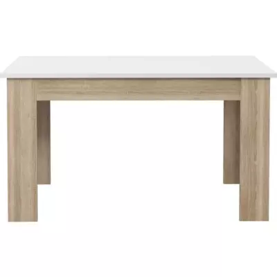 Table à manger PILVI - Blanc et chêne sonoma - L140 x P90 x H75 cm