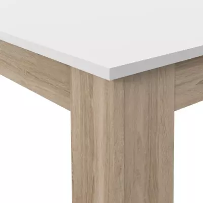 Table à manger PILVI - Blanc et chêne sonoma - L140 x P90 x H75 cm