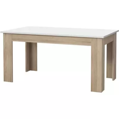 Table à manger PILVI - Design contemporain blanc/chêne - 6/8 pers.