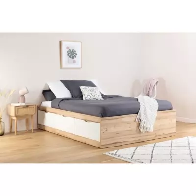 Lit scandinave 3 tiroirs chêne et blanc mat - Responsable et certifié FSC®