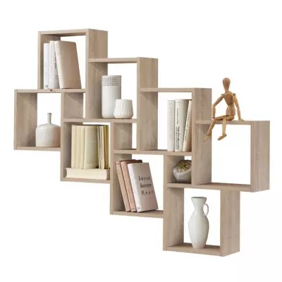 Étagère Murale Chêne avec 11 Compartiments - Rangement Pratique