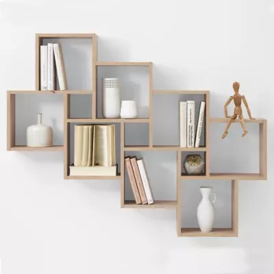 Étagère Murale Chêne avec 11 Compartiments - Rangement Pratique