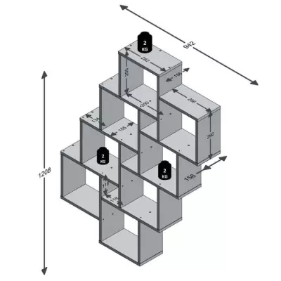 Étagère Murale Chêne avec 11 Compartiments - Rangement Pratique
