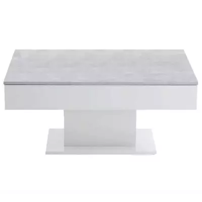 Table Basse Bout de Canapé Mélamine Gris Béton et Blanc 