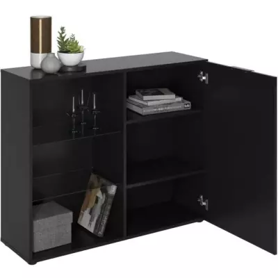Petit meuble de rangement noir pour un espace organisé