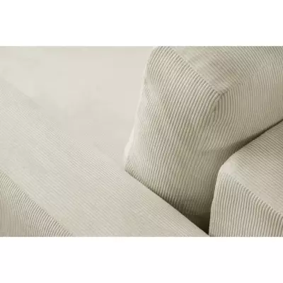 Canapé d'angle convertible 3 places GALET - Velours côtelé beige - Coffre de rangement