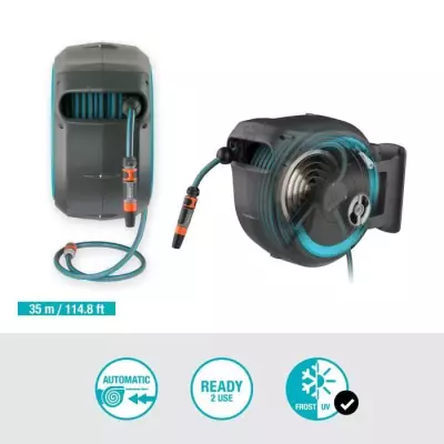 Dévidoir automatique mural RollUp XL GARDENA - 35m Ø13mm - Kit complet