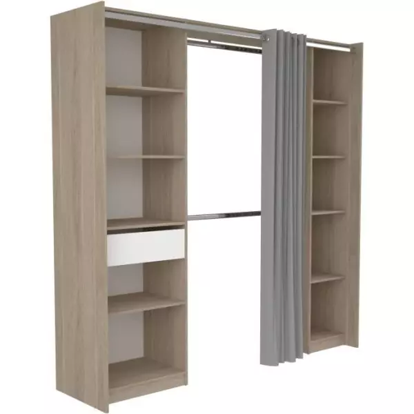 EKIPA - Kit Dressing - 2 Colonnes - 1 tiroirs - 10 étageres - Décor Chene dakota blanc - 198 x 200,3 x 50 cm - GARANCE