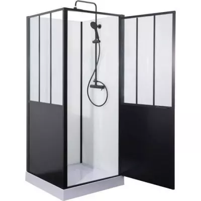 Cabine de douche 90x90 Style Industriel Noir - Livraison Compacte