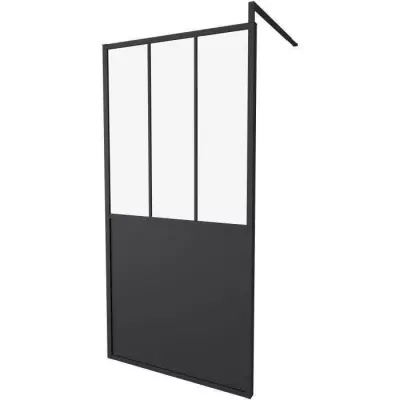 Paroi Fixe Style Industriel Noir 100x200 - Verre Transparent