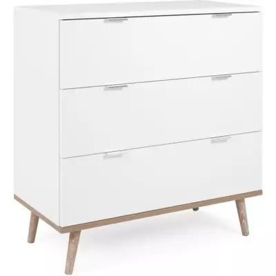 Commode Göteborg: 3 tiroirs - Décor chêne sonoma Blanc