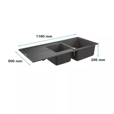 Evier composite GROHE K400 avec égouttoir 1160 x 500 mm Gris granite