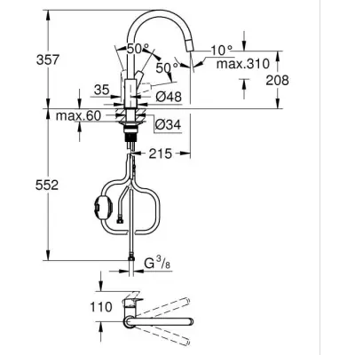 Mitigeur cuisine GROHE StartEdge - Chrome brillant - Bec haut en C - Mousseur extractible