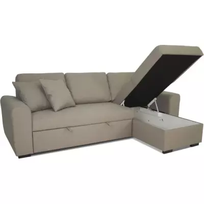 Canapé d'angle convertible beige 4 places - HAMILTON - Fabriqué en Ukraine