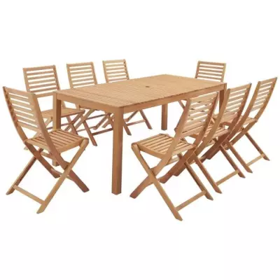 Salon de jardin 8 pers. bois eucalyptus FSC - Table 180x90 cm + 8 chaises pliantes