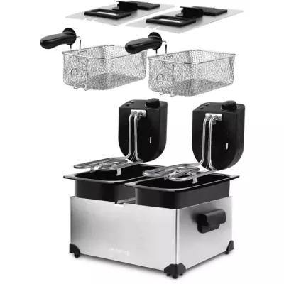 Friteuse Double Bac 2x3L DFX600 - Puissant 3600W - Design Compact