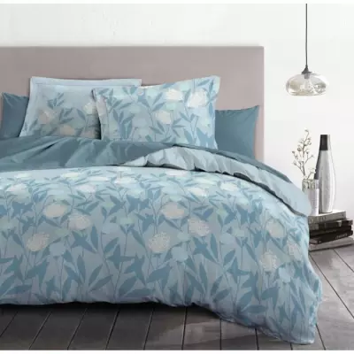 Parure de couette Tempete Florale - 3 Pcs - 240x260 - 100% Coton 57 Fils - Bleu