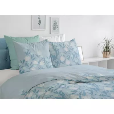 Parure de couette Tempete Florale - 3 Pcs - 240x260 - 100% Coton 57 Fils - Bleu