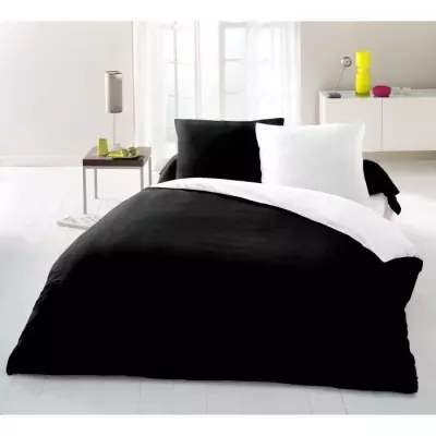 Parure housse de couette 2 personnes 240x260 cm bicolore noir et blanc