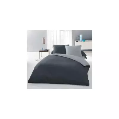 Parure housse de couette 240x260 cm 100% Coton - Gris clair et foncé