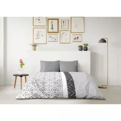 Parure de couette microfibre ETHNO - Gris, 1 housse de couette 220x240cm + 2 taies 63x63cm