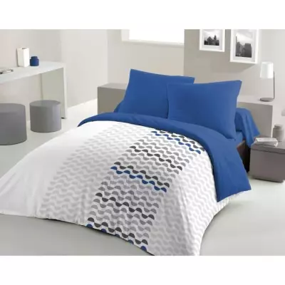 Parure de couette microfibre AMBROISIE - Bleu - 1 housse 220x240cm + 2 taies 63x63cm