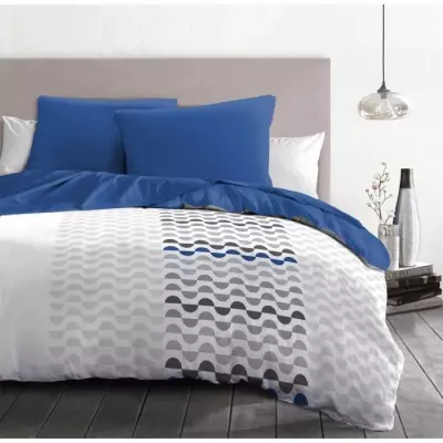 Parure de couette microfibre AMBROISIE - Bleu - 1 housse 220x240cm + 2 taies 63x63cm