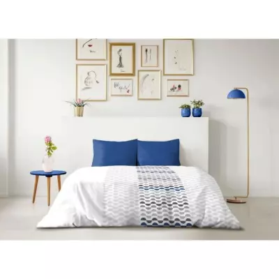 Parure de couette microfibre AMBROISIE - Bleu - 1 housse 220x240cm + 2 taies 63x63cm