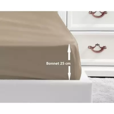 Drap Housse 100% coton beige 140x190x25 cm