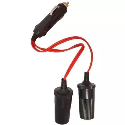 Double prise allume-cigare 12/24V - Avec led 10A et Cable rouge 20cm