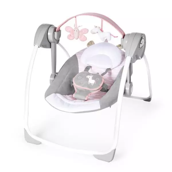 INGENUITY Transat bébé balancelle électrique pliable - Flora - Arche, jouets amovible, réglages balancement, minuterie, incl