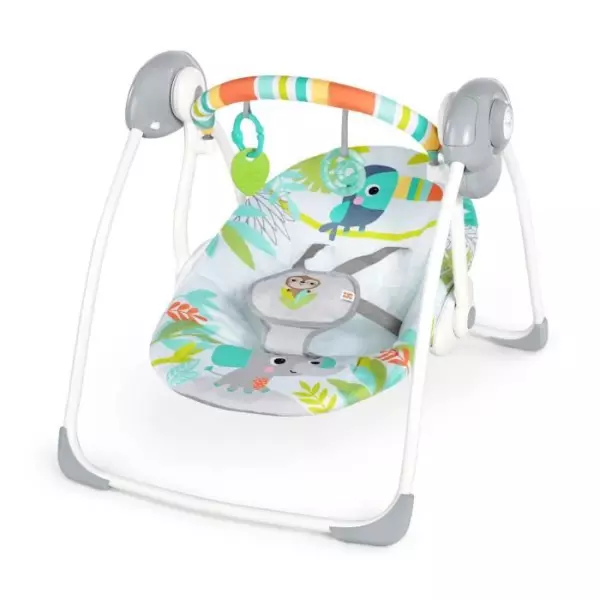BRIGHT STARTS Balancelle bébé électrique compacte – Toucan, 6 vitesses balancement, 2 position d'inclinaison