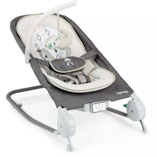 INGENUITY Transat bébé pliable massage ventre - Parker, Position fixe ou a bascule, vibrations, mélodies et arches d'éveil a