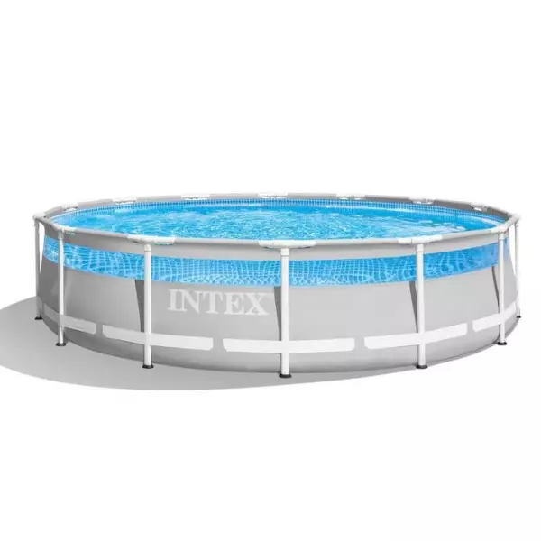 Kit Piscine hors sol tubulaire INTEX - Pris Frame - 427 x 107 cm - Ronde (Pompe, bâche, tapis de sol et échelle) - 26722NP